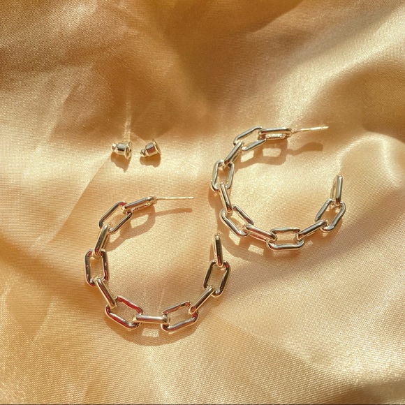 💙Chain Link Earrings Sterling Silver Posts - Picture 3 of 13